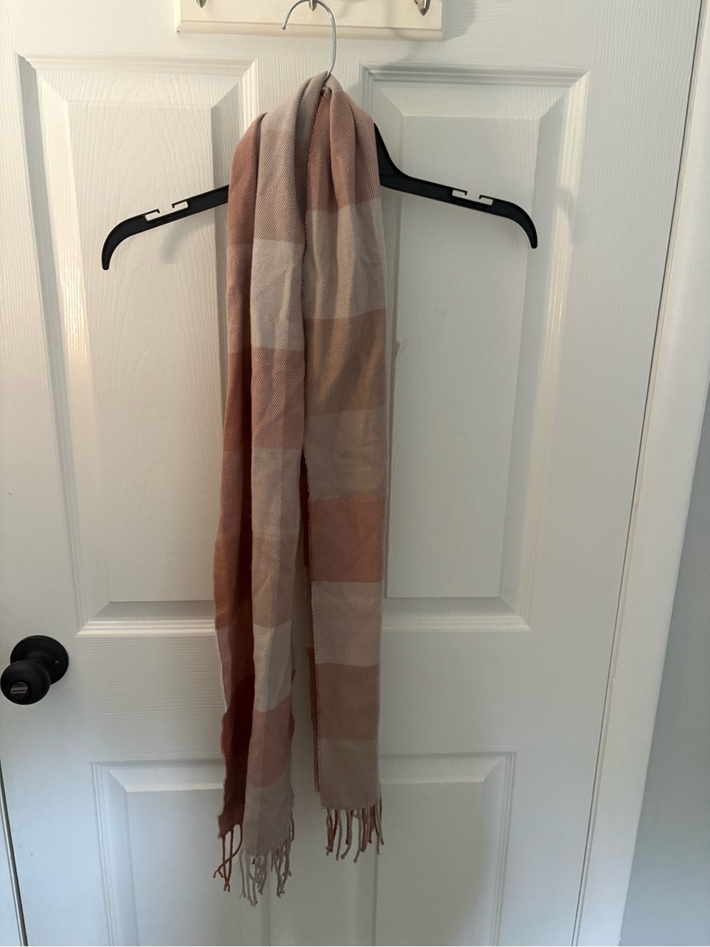 Neutral Tone Plaid Scarf - Soft Fringe